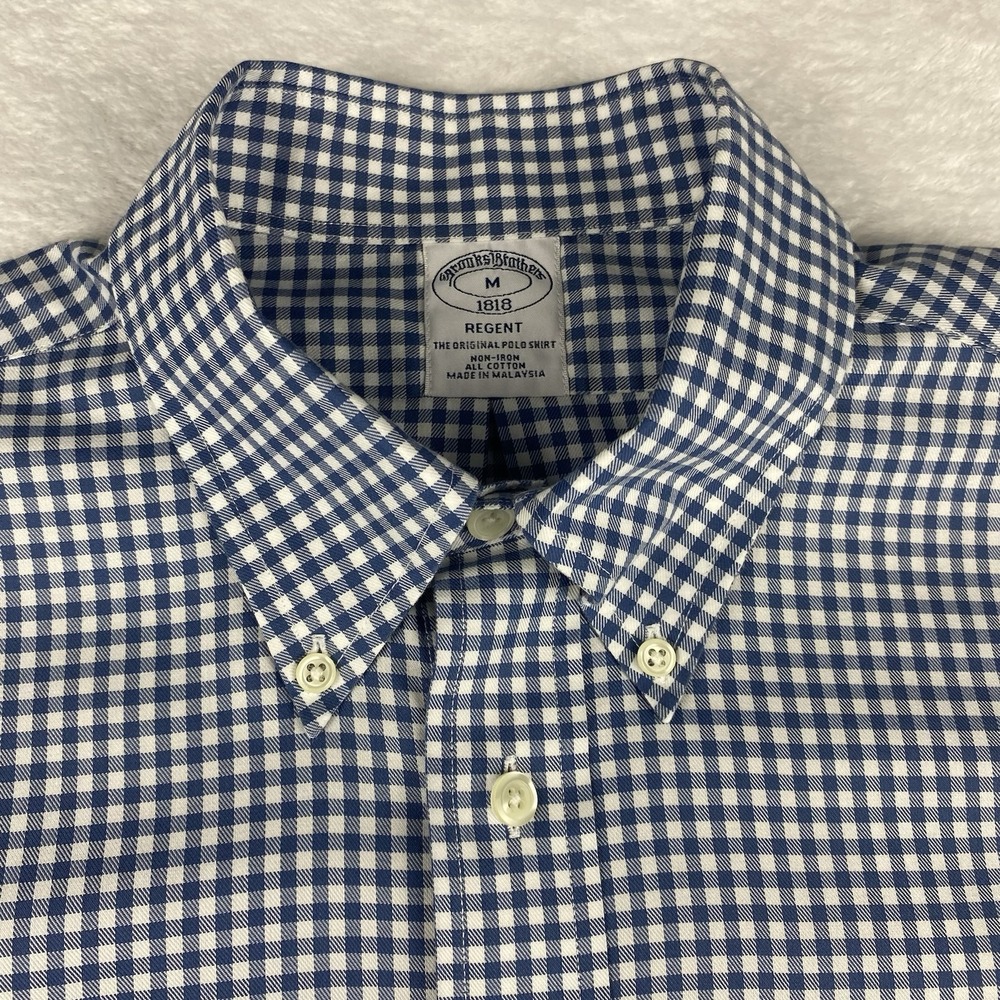 Brooks Brothers Shirt Mens Medium Blue/White Checks Regent Non Iron - Picture 3 of 9
